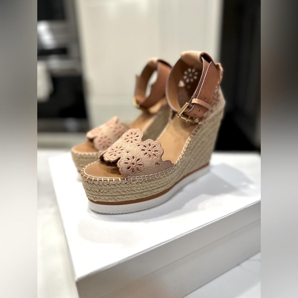 See by Chloe Glyn Wedge Espadrilles, Cipria, 37